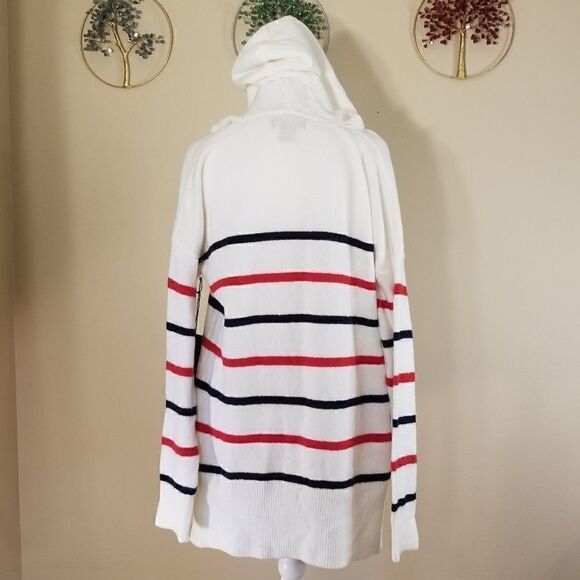 Rachel Zoe White Hoodie w Blue Red Stripes M NWT! - Picture 3 of 6